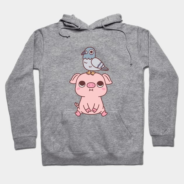 Cute Pigeon On Pig Doodle Hoodie by rustydoodle